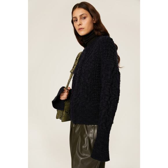 3.1 Phillip Lim Turtle Neck Chunky Knit Zip Up Cardigan - S Black - Picture 3 of 5